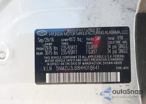 2017 Hyundai Santa Fe Sport 2.4L from USA, damaged, VIN 5NMZU3LB8HH018641